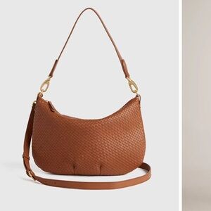 Quince Italian Leather Crescent Woven Bag in Cognac